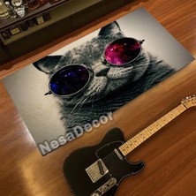 Nesa_Decor Kedi Halısı Hayvan Desenli Dekoratif Dijital Baskı Ofis Halısı Ev Dekorasyon Halısı