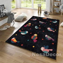 Nesa_Decor Kuş Desenli Modern Halı Dijital Baskı Oda Halısı Kaymaz Taban