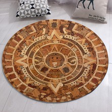 Nesa_Decor Aztek Kalender Ahşap Motifli Lüks Halı & Oturma Odası, Stüdyo, Antika Dükkanı Halısı