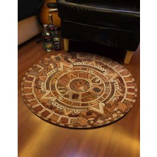 Nesa_Decor Aztek Kalender Ahşap Motifli Lüks Halı & Oturma Odası, Stüdyo, Antika Dükkanı Halısı