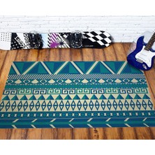 Nesa_Decor Mavi Aztek Kilim Motifli Baskı Halı & Kış Bahçesi, Oturma Odası Ofis Halısı & Elit Halı