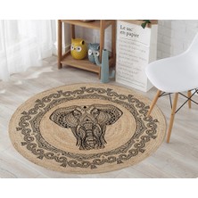 Nesa_Decor Mandala Sanatı Fil Figürlü Dekoratif Yuvarlak Halı