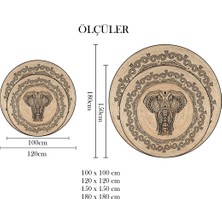 Nesa_Decor Mandala Sanatı Fil Figürlü Dekoratif Yuvarlak Halı