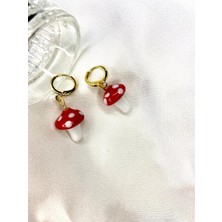 Sıne Accessory Cam Kırmızı Mantar Küpe