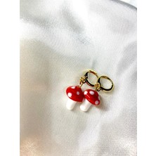 Sıne Accessory Cam Kırmızı Mantar Küpe