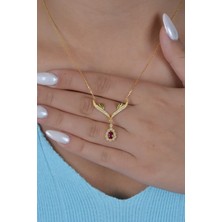 Essare 925 Ayar Gümüş Gold Kırmızı Damla Taşlı Tasarım Kolye