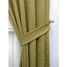 Evdepo Home Yağ Yeşili Petek Kadife Dokulu Fon Perde, 1/3 Sık Pile, 50 x 260 cm