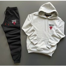 Amor Man Kapüşonlu Chıcago Baskılı Tam Kışlık Oversize Erkek Eşofman Takımı
