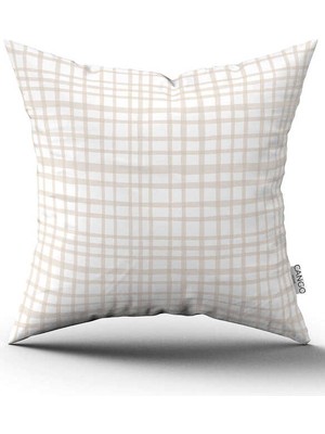 Cango Home Beyaz Krem Kareli Dijital Baskılı Kırlent Kılıfı CGH1089