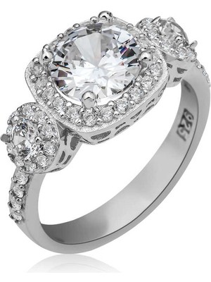 Gumush Gümüş Kare Montür Tek Taş Kadın Yüzük