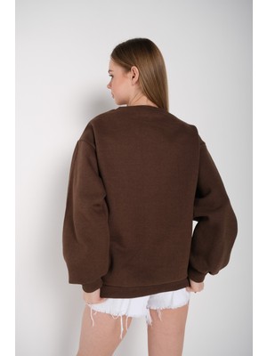 Trendseninle Kadın Oversize Coffee Baskılı Sweatshirt