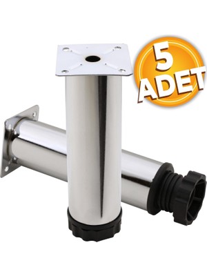 Badem10 Ayarlanabilir Mobilya Kanepe Baza Koltuk Metal Destek Yükseltici Ayağı 15 Cm Krom Ayakları (5 Adet)