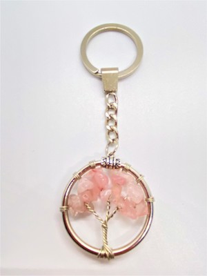 Naturalim Pembe Kuvars Taşı Doğal Taş Hayat Ağacı Anahtarlık ve Zincir Orjinal Doğal Taş Hediyelik