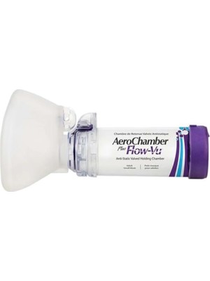 AeroChamber Plus Flow-Vu Mor Burun Aspiratörü 5-15 Yaş Arası Çocuklar İçin Anti-Statik Tasarım