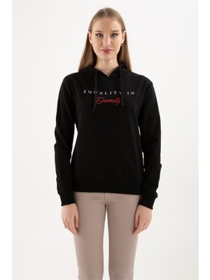 Fashion Friends Kapüşonlu Baskılı Sweatshirt Siyah / Black