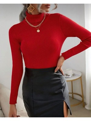 Trendcey Kırmızı Boğazlı Kaşkorse Triko Badi