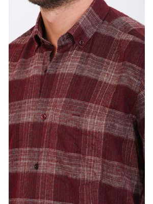 Varetta Erkek Bordo Kışlık Gömlek Kareli Cepli Yaka Düğmeli