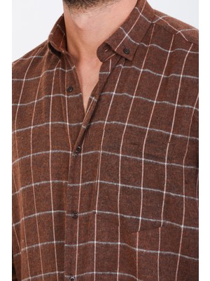 Varetta Erkek Kahverengi Uzun Kol Kareli Cepli Yaka Düğmeli Kışlık Gömlek