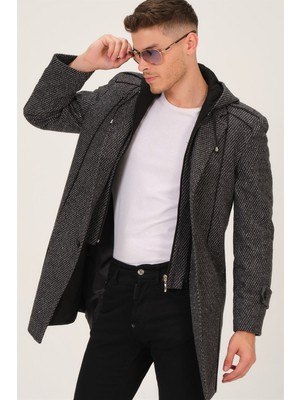 Dewberry Midi Boy Erkek Palto Yün ve Polyester Karışımı Düz Desenli Gri