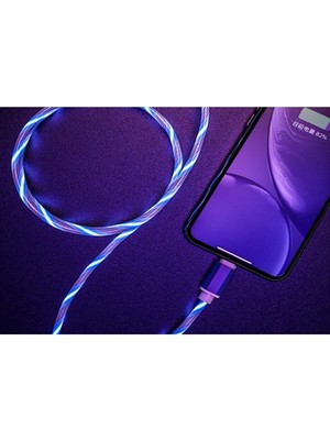 Sanec Manyetik Data ve Hızlı Şarj Kablosu LED Işıklı Micro USB Rgb