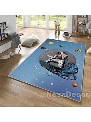 Nesa_Decor Uzay Dekoru, Astronot, Mars, Ay, Güneş, Uzay Temalı Çocuk Odası Halısı, Erkek Çocuk Odası Halısı