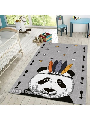 Nesa_Decor Şirin Panda Halı, Dijital Baskılı Kaymaz Taban Çocuk Odası Halısı, Sevimli Kreş Halısı