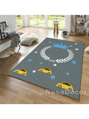 Nesa_Decor Sarı Araba Desenli Erkek Çocuk Odası Halısı Dokuma Taban Hd Dijital Baskı Halı Yıkanabilir