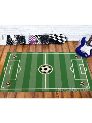 Nesa_Decor Futbol Sahası Çocuk Odası Halısı Bambu Kalite Kaymaz Taban Hd Dijital Baskı