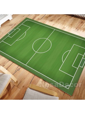 Nesa_Decor Futbol Sahası Desenli Kaymaz Taban Çocuk Odası Halısı Bambu Kalite