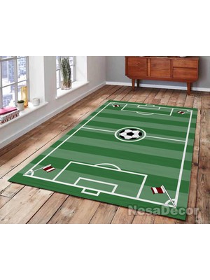 Nesa_Decor Futbol Sahası Çocuk Odası Halısı Bambu Kalite Kaymaz Taban Hd Dijital Baskı