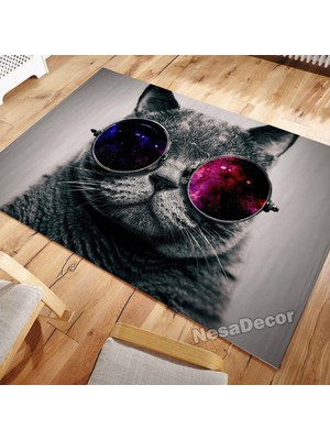 Nesa_Decor Kedi Halısı Hayvan Desenli Dekoratif Dijital Baskı Ofis Halısı Ev Dekorasyon Halısı