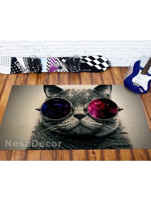 Nesa_Decor Kedi Halısı Hayvan Desenli Dekoratif Dijital Baskı Ofis Halısı Ev Dekorasyon Halısı