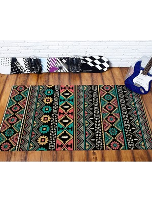 Nesa_Decor Aztek Geometrik Desenli Baskı Halı & Kilim Görünümlü Baskı Halı & Hd Kalite Baskı Halı