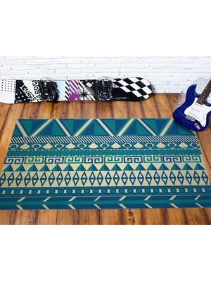 Nesa_Decor Mavi Aztek Kilim Motifli Baskı Halı & Kış Bahçesi, Oturma Odası Ofis Halısı & Elit Halı