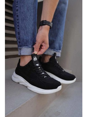 Pabucmarketi Erkek Spor Sneakers Ayakkabı Siyah Süet (Beyaz Taban)