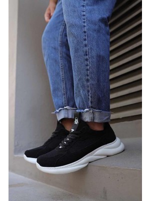 Pabucmarketi Erkek Spor Sneakers Ayakkabı Siyah Süet (Beyaz Taban)