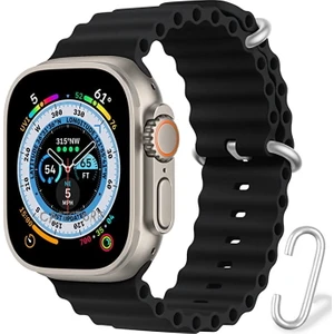 M.TK Moveteck Apple Watch Ultra Uyumlu 49MM Kordon Silikon Naylon Kayış Baklalı Bileklik Loop Hasır Ayarlanabilir Kancalı Tokalı Orange Albine Loop Titanium Fit Case