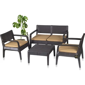 Çavdar Group Lüx Latte 4 Kişilik Sehpalı Raddan Oturma Grubu Ergonomik 2+1+1 Bahçe Balkon Teras Çay Seti