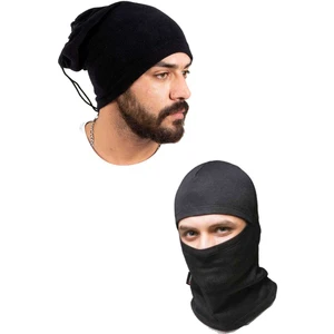 Polar Termal Kar Maskesi ve Ipli Boyunluk Bere Siyah Set