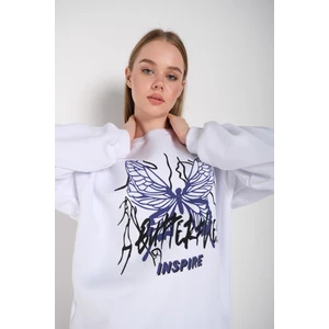 Kadın Butterflies Inspire Baskılı Oversize Sweatshirt