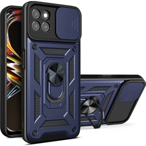 Oppo Realme 8i Için Kaydırmalı Kamera Kapaklı ve Halka Tutucu Standlı Sağlam Zırh Koruma Çantası Kılıf (Yurt Dışından)