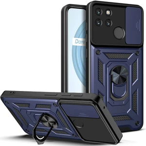 Oppo Realme C21Y Için Kaydırmalı Kamera Kapaklı ve Halka Tutucu Standlı Sağlam Zırh Koruma Çantası Kılıf (Yurt Dışından)