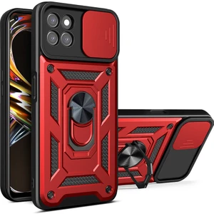 Oppo Realme 8i Için Kaydırmalı Kamera Kapaklı ve Halka Tutucu Standlı Sağlam Zırh Koruma Çantası Kılıf (Yurt Dışından)