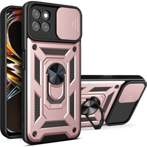 Oppo Realme 8i Için Kaydırmalı Kamera Kapaklı ve Halka Tutucu Standlı Sağlam Zırh Koruma Çantası Kılıf (Yurt Dışından)