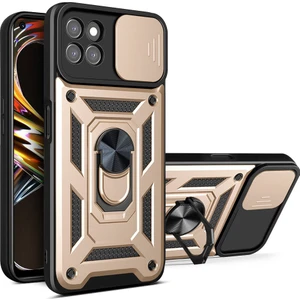 Oppo Realme 8i Için Kaydırmalı Kamera Kapaklı ve Halka Tutucu Standlı Sağlam Zırh Koruma Çantası Kılıf (Yurt Dışından)