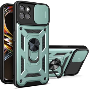 Oppo Realme 8i Için Kaydırmalı Kamera Kapaklı ve Halka Tutucu Standlı Sağlam Zırh Koruma Çantası Kılıf (Yurt Dışından)