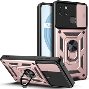 Oppo Realme C21Y Için Kaydırmalı Kamera Kapaklı ve Halka Tutucu Standlı Sağlam Zırh Koruma Çantası Kılıf (Yurt Dışından)