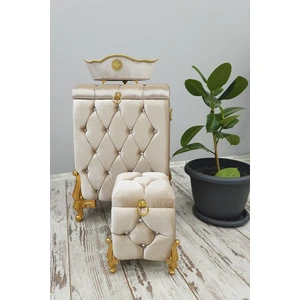 Asil Home Elegance Kapitone Mdf Vizon Renk 3'lü Çamaşır Sepeti Kirli Sepeti Banyo Seti