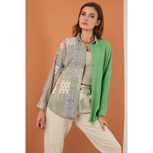 Pamuklu Etnik Desenli Oversize Arkası Uzun Gömlek Bayan Gömlek 6234629