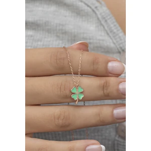 925 Ayar Gümüş Açık Yeşil Mineli Yonca Kolye